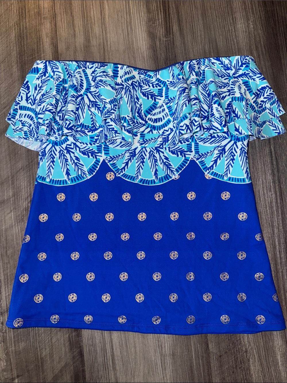 Lilly Pulitzer Ruffle Tankini Top Women 2 Belize Strapless Beach Swim Strapless